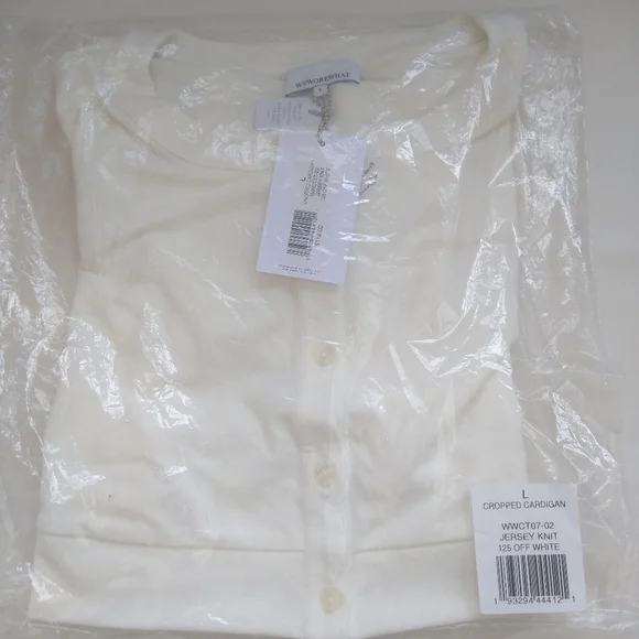WeWoreWhat We Wore What Knit Cropped Cardigan Off White Viscose Button Down Top - Picture 10 of 12